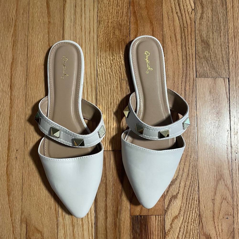 Qupid Jeanie Cream Stud Detail Mules